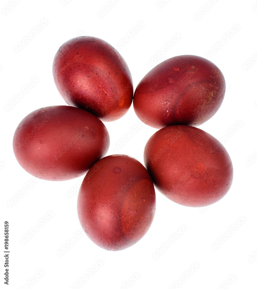Red painted eggs as symbol of the holiday of Easter