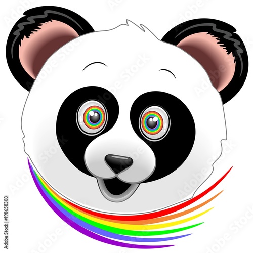 Fototapeta Naklejka Na Ścianę i Meble -  Panda Happy Face Rainbow Eyes
