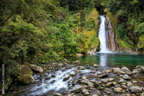 One of the many gorgeous waterfalls along the Milford Track in New Zealand.