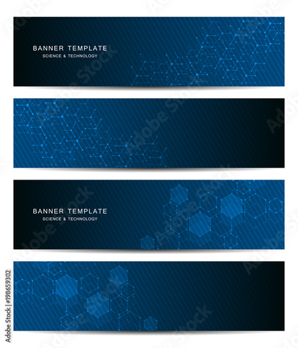 Science and technology banners. Molecular and chemical structure.