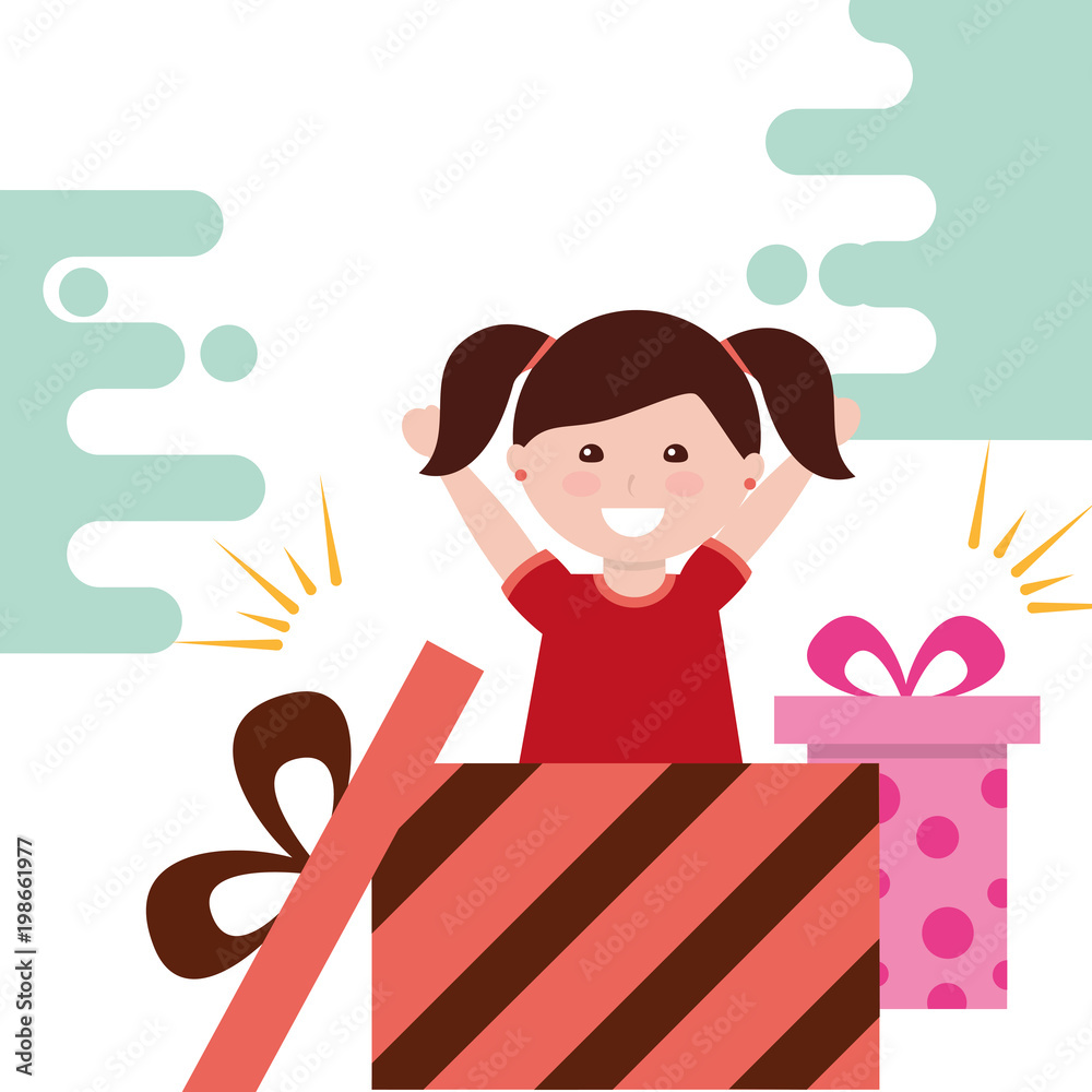 little girl happy inside open gift box party celebration vector illustration little girl happy inside open gift box party celebration vector illustration