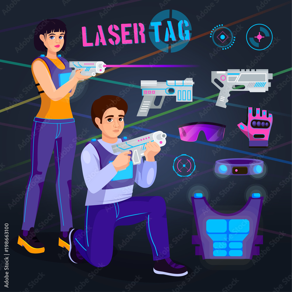 Boy and girl holding rifle illustration, Laser tag Game Child