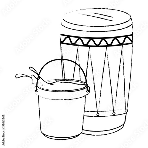 holy drum with color powder in pot