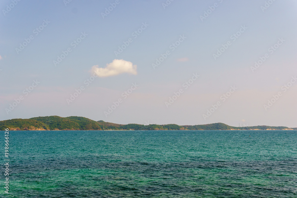 panorama landscape view of thailand bay with beautiful sea and clear blue sky.