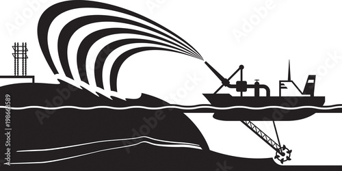 Dredging ship make artificial island - vector illustration