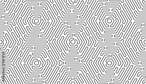 Monochrome doodle art deco abstract seamless background with stroke line.