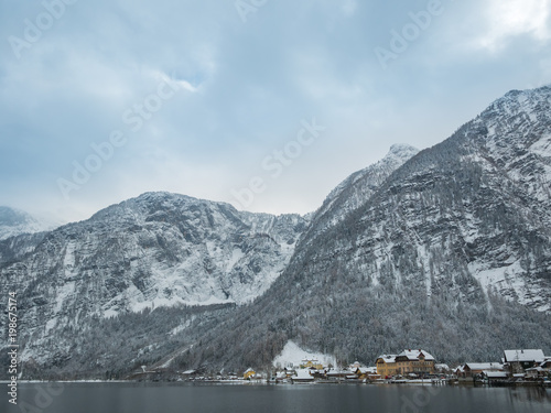 Alpine villages Hallstatt in Austria One of the most beautiful winter season snow mountain colorful house landscape © Chitsanupong
