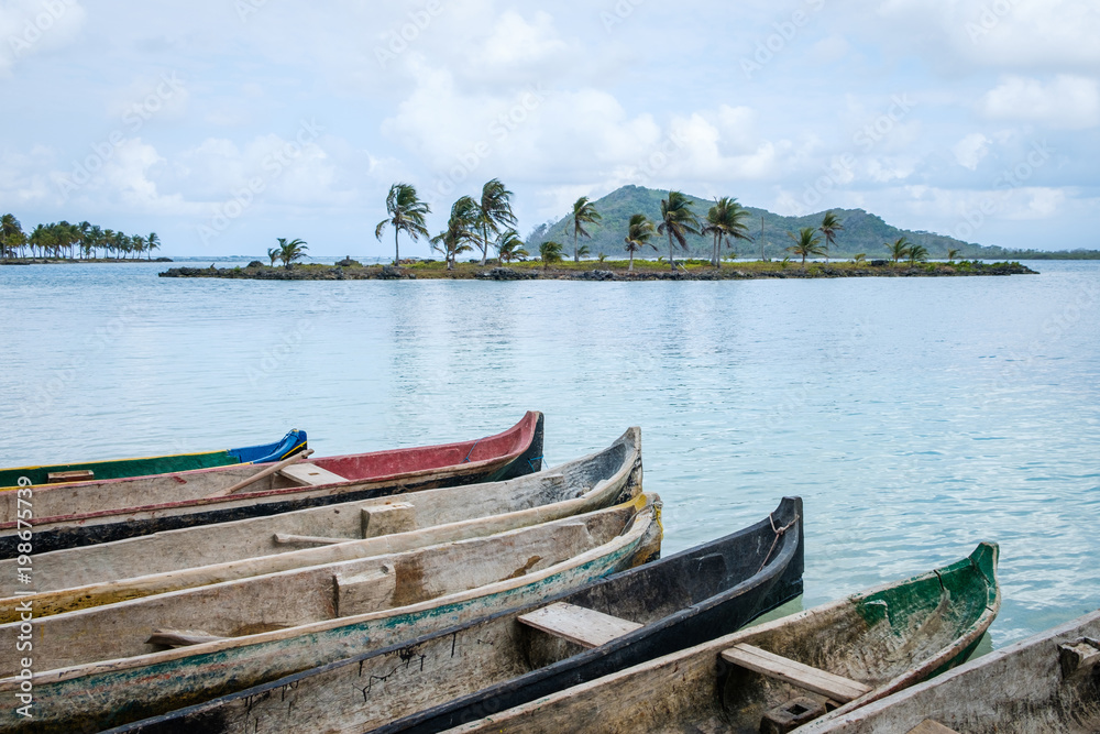 wooden boats,  canoe boat - Guna Yala, San Blas Islands -