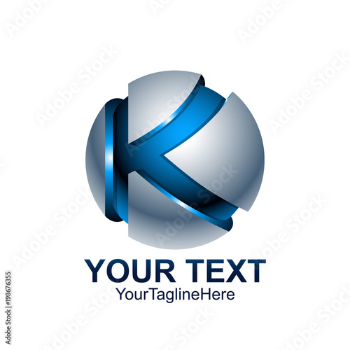 Initial letter K logo template colored blue grey circle sphere design for business and company identity