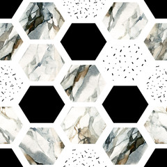 Handdoek met foto Marmeren hexagons patronen Marmer hexagon strepen artistieke textuur  © Tanya Syrytsyna