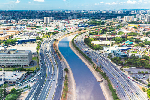 Marginal Tiete, Sao Paulo, Brazil. Aerial View.