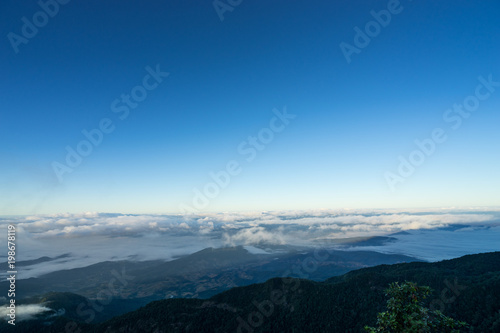 blue sky and fog in morning from hill viewpoint
