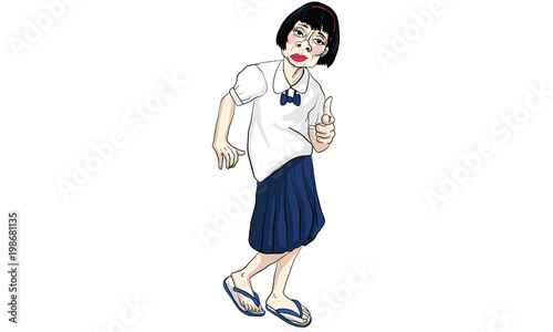 woman act cartoon, line sticker vector