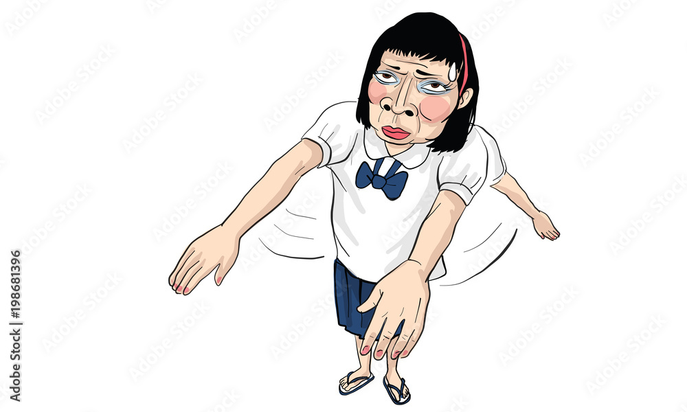 Naklejka premium woman act cartoon, line sticker vector