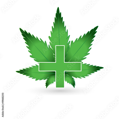 Alternative medicine. Cannabis leaf and cross logo vector image