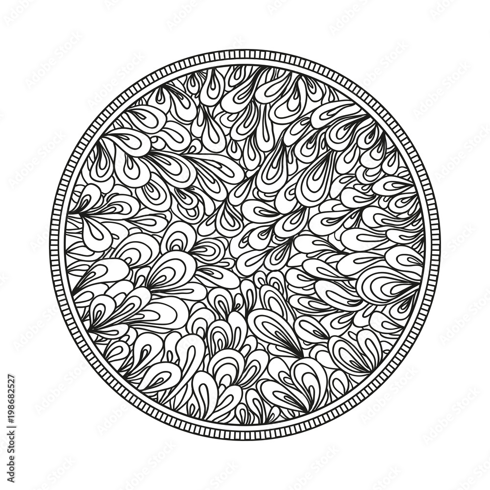 Circle zendala. Abstract element. Zentangle. Hand drawn foliage mandala