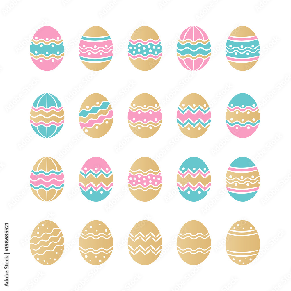 Set of colored Easter eggs with geometric patterns. Elements with unique design for greeting cards, banners, flyers, wrapping paper