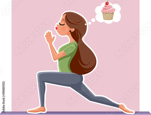 Yoga Girl Thinking of Cupcake Dessert While Exercising