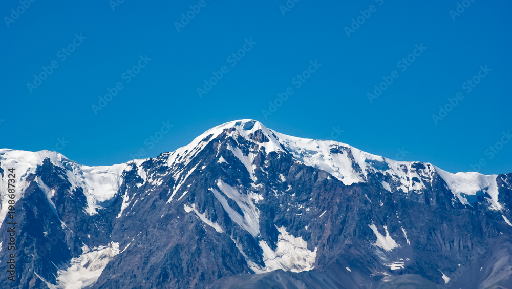 Mountain glacier landscape, blue sky, Altay republic, Russia