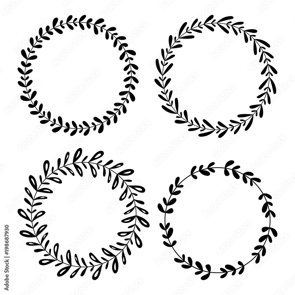 Vector wreath set. Decorative round frames with leaves for cards and invitations