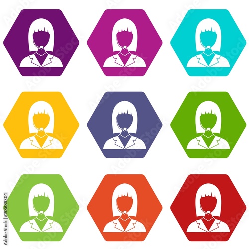 Manager taxi icon set color hexahedron
