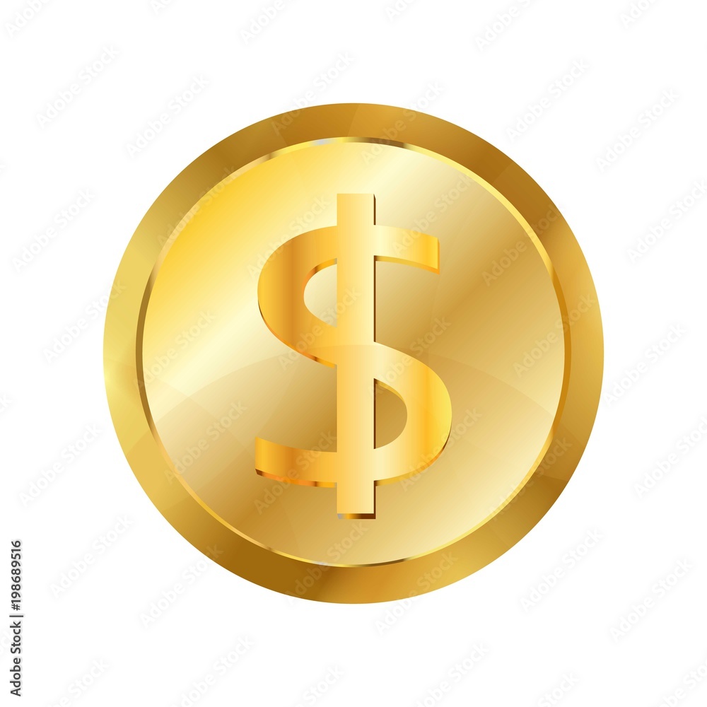Dollar gold coin icon, realistic style Dollar gold coin icon, realistic style