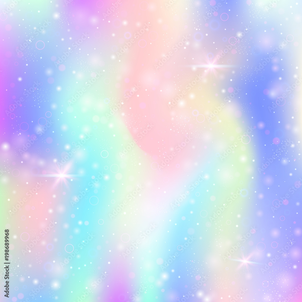 Fototapeta premium Holographic abstract background. Minimal holographic backdrop with gradient mesh. 90s, 80s retro style. Pearlescent graphic template for brochure, flyer, poster design, wallpaper, mobile screen.