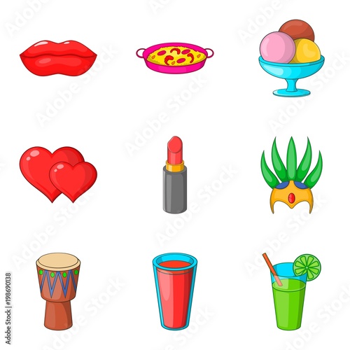 Cocktail party icon set, cartoon style