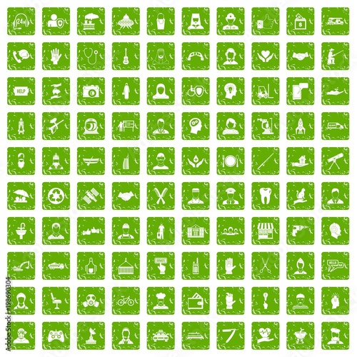 100 human resources icons set grunge green