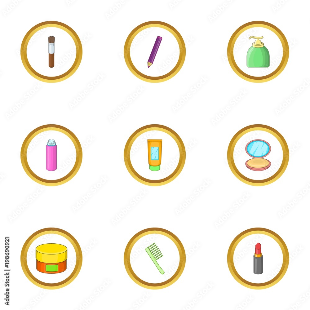 Body care icons set, cartoon style