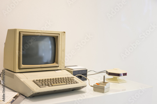 computer vintage  on white desktop 