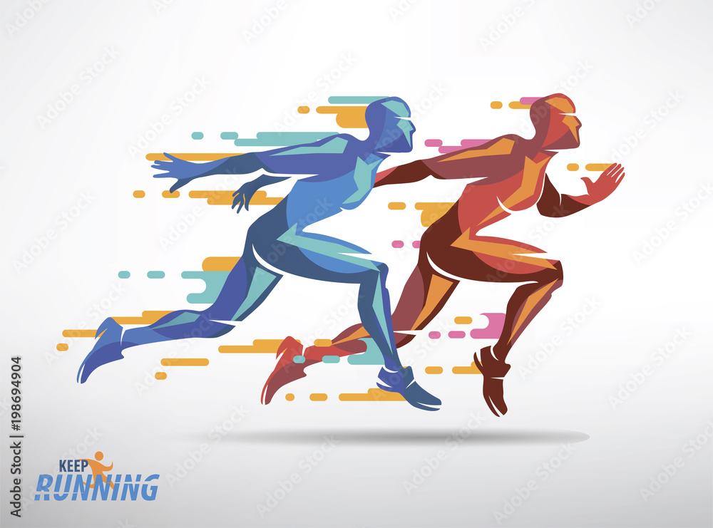 running athletes vector symbol, sport and competition concept background