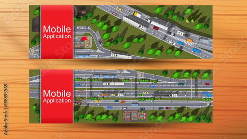 High-speed highway with interchanges and roadside restaurant