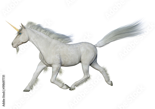 3D Rendering White Unicorn on White