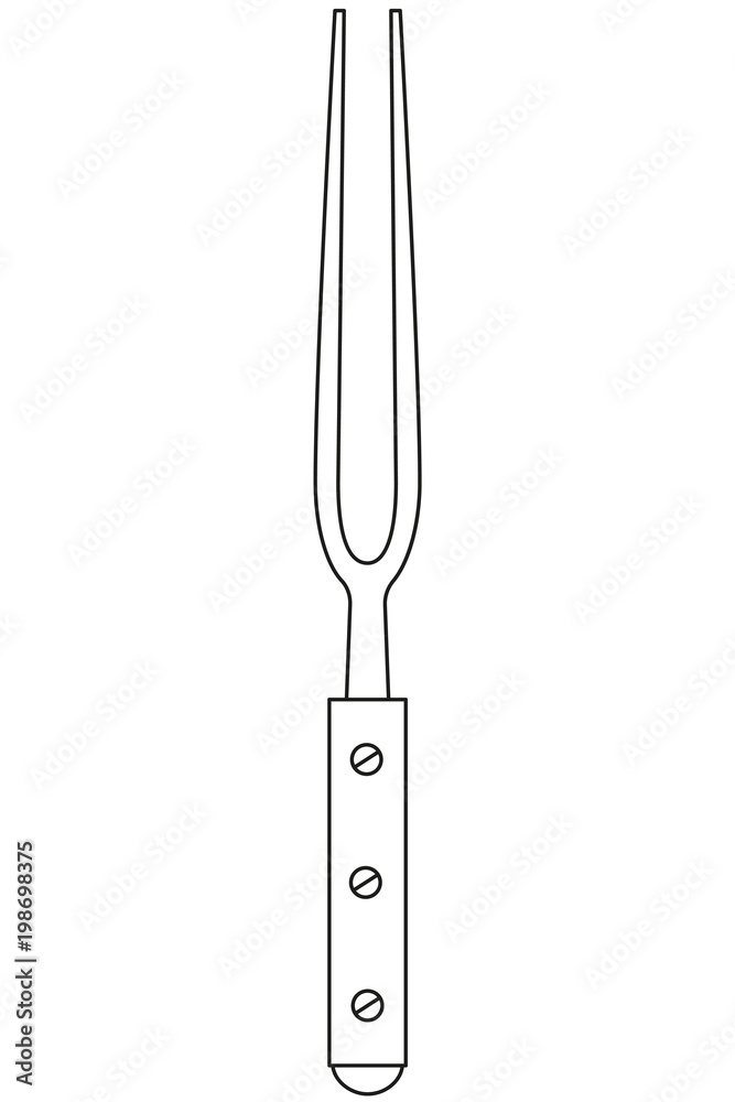 Line art black and white bbq fork wooden handle Line art black and white bbq fork wooden handle