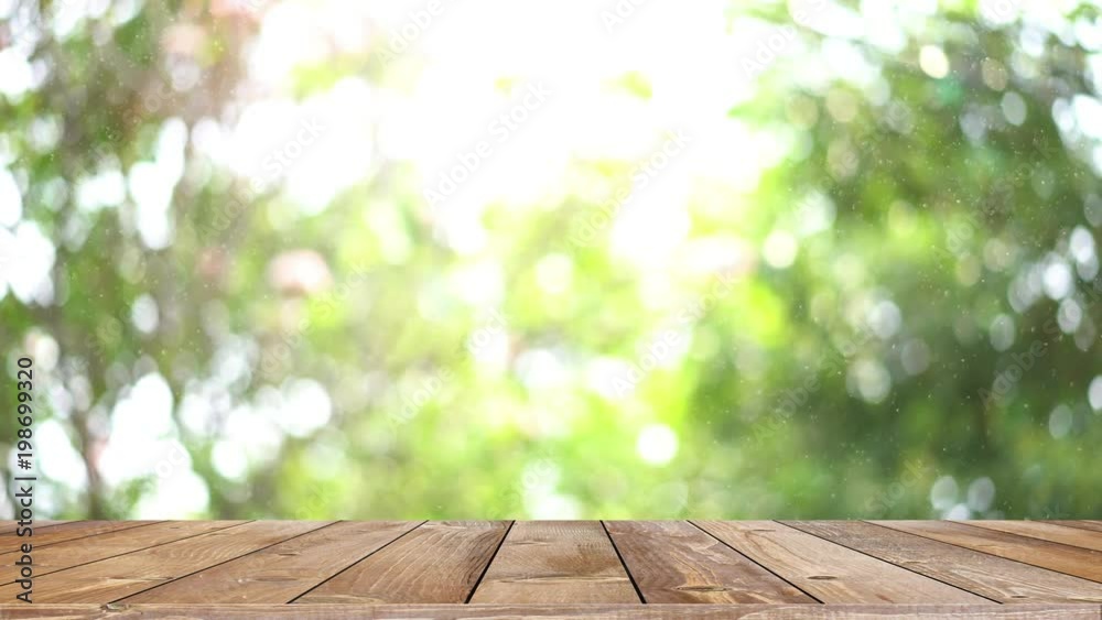 Wood shelf table and bokeh light background product display 