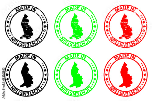 Made in Lichtenstein - rubber stamp - vector, Lichtenstein map pattern - black, green and red