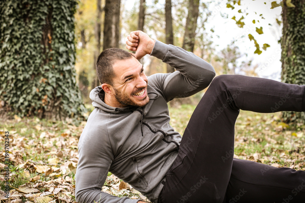 Hard exercise in park. Hard exercise in park.