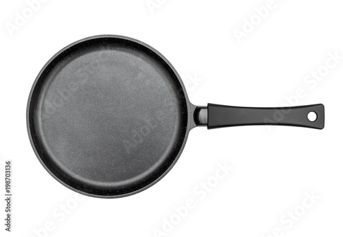 Frying pan on white background. Top view.