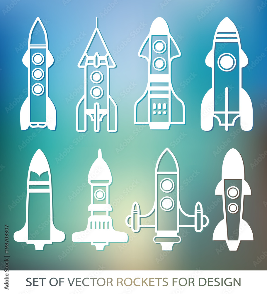 Set of rockets. Space ship start-up. Graphic elements for design. Vector icon set. flat illustration. Set of rockets. Space ship start-up. Graphic elements for design. Vector icon set. flat illustration.