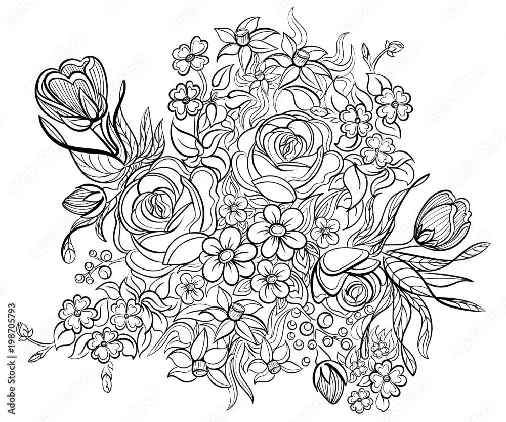 Black and White Floral Stencils Stock Vector - Illustration of