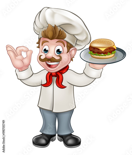 Chef Holding Burger Cartoon Character