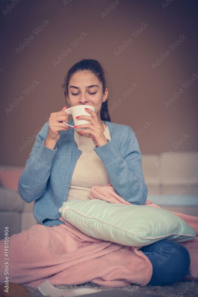Young woman at home. Young woman at home.
