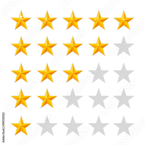 Golden star rating icon. Isolated badge set. Quality  feedback  experience  level concepts. Vector illustration isolated on white background. Web site page and mobile app design