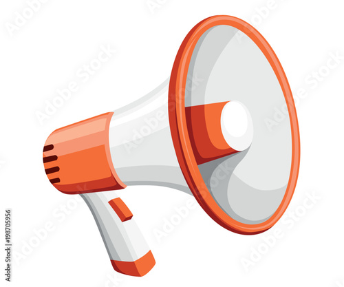 Colorful white megaphone. Bullhorn for amplifying the voice for protests rallies or public speaking. Vector illustration isolated on white background. Web site page and mobile app design photo