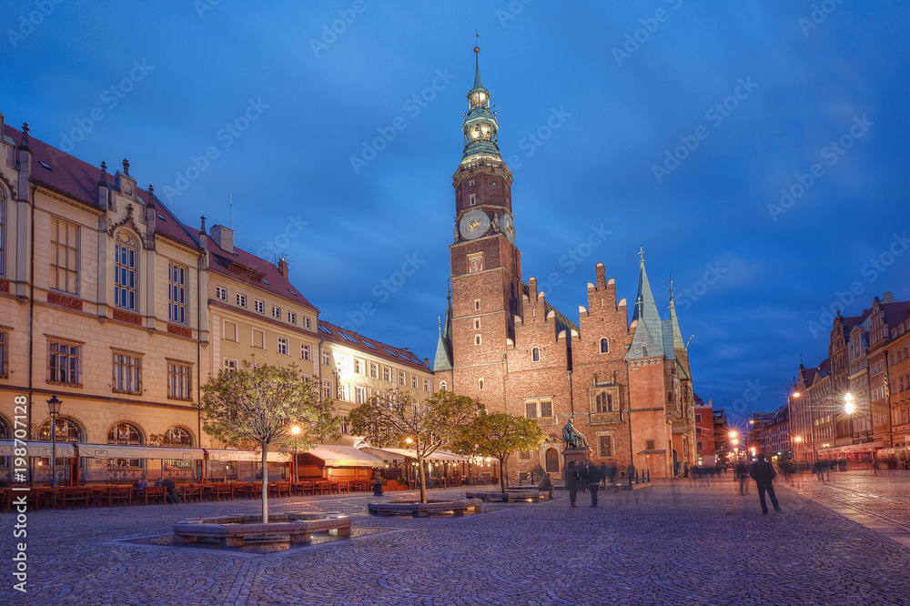 Historic Town Hall at dusk. Wroclaw, Poland.