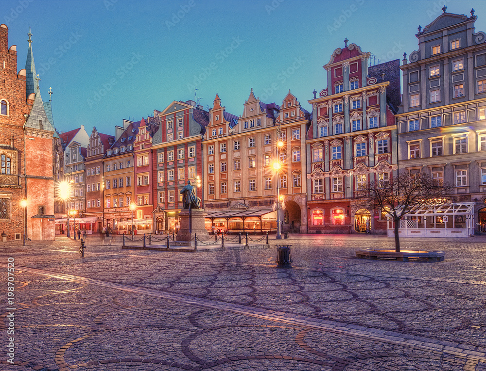 Old city at dusk. Wroclaw, Poland.