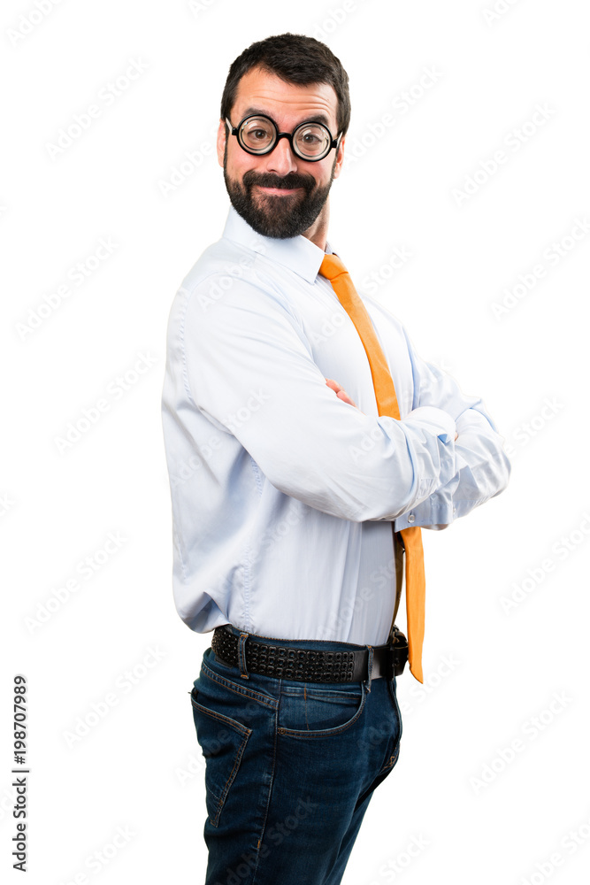 Funny man with glasses with his arms crossed Funny man with glasses with his arms crossed
