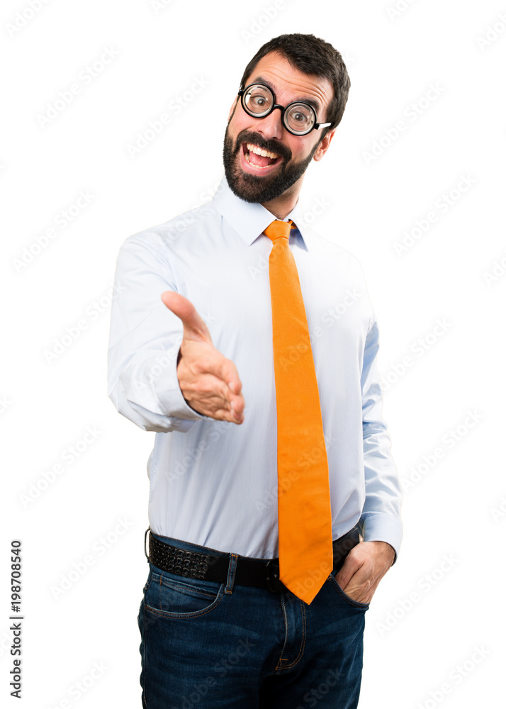 Funny man with glasses making a deal Funny man with glasses making a deal