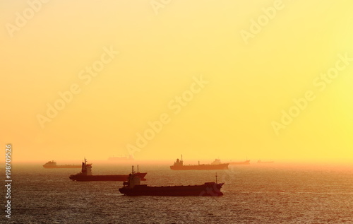 Tankers sail off the coast of Kaohsiung Taiwan